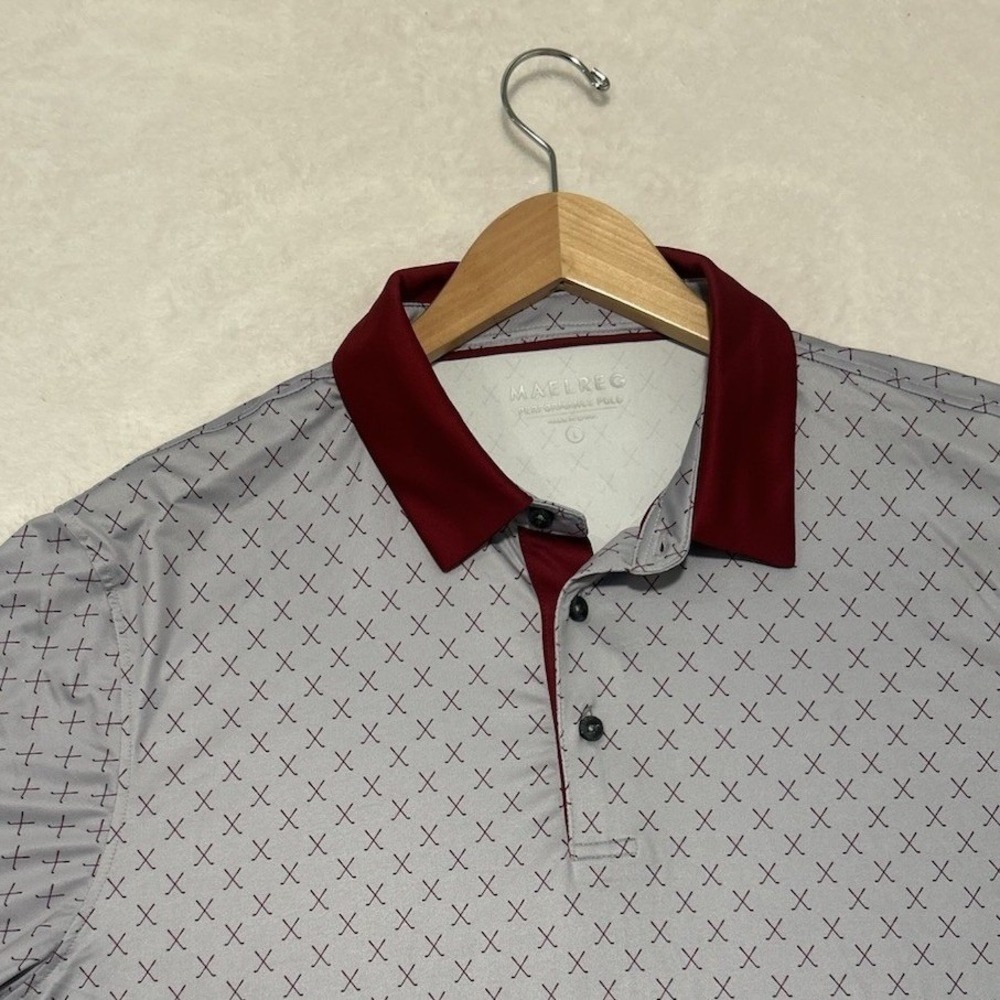 Maelreg Performance Polo Shirt Men's L Gray Red Collar Golf Stretch Athletic